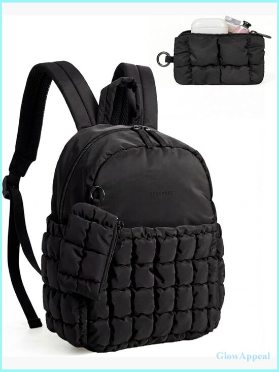 Puffy Quilted Mini Backpack with Detachable Pouch, Lightweight Daypack main image 5